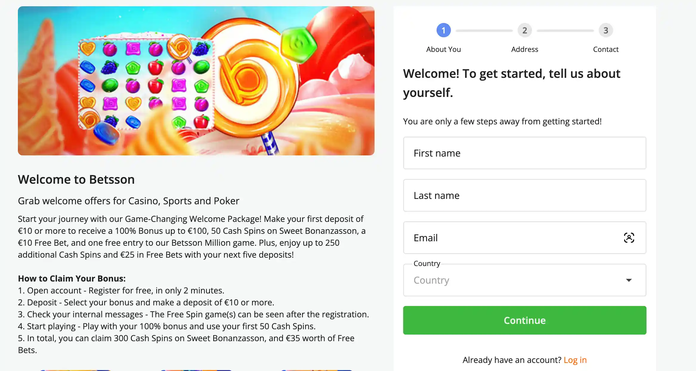 Betsson registration.