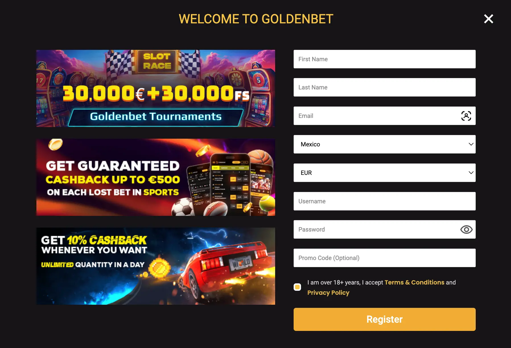 Goldenbet registration.